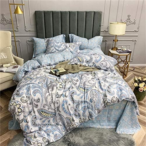 xcvbw Tencel Linen Classic Printed Bedding Set Super Breathable Soft Duvet Cover Sets Queen King Size 4Pcs Inhibiting bacteria