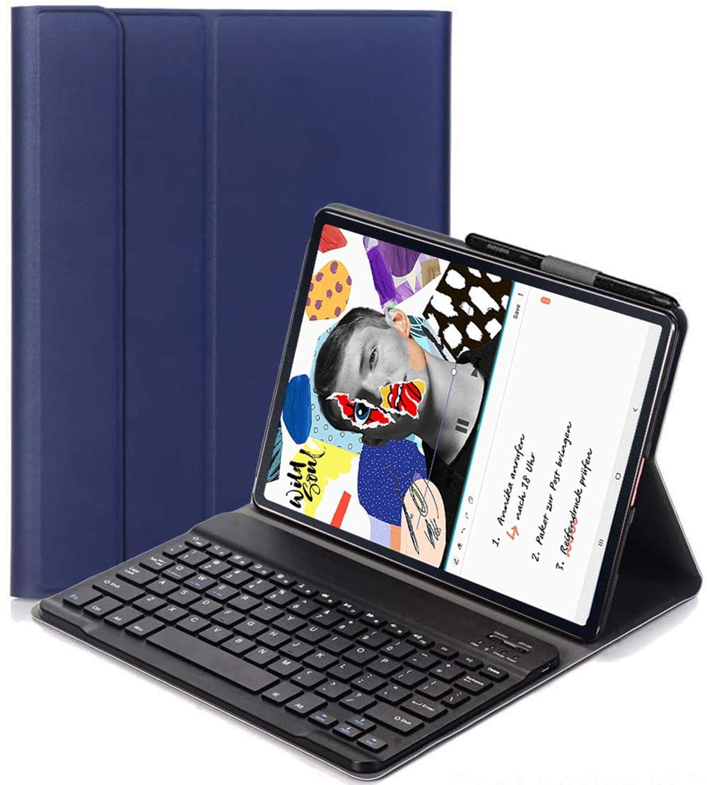 RLTech Keyboard Case for Samsung Galaxy Tab S6 Lite 10.4 Inch - (QWERTY Layout), Ultra Slim Flip with Removable Wireless Keyboard Stand Case for Samsung Galaxy Tab S6 Lite 10.4 P615/P610 2020 (Blue)