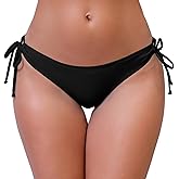 Halcurt Women's Low Rise Tie Side Swim Bikini Bottoms Moderate Coverage String Swimsuit Bottoms