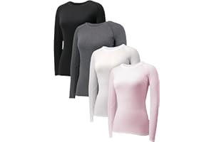 LANBAOSI 4 Pack Long Sleeve Compression Shirts for Women Gym Athletic Workout Shirt Thermal Tops Running Underscrub Baselayer