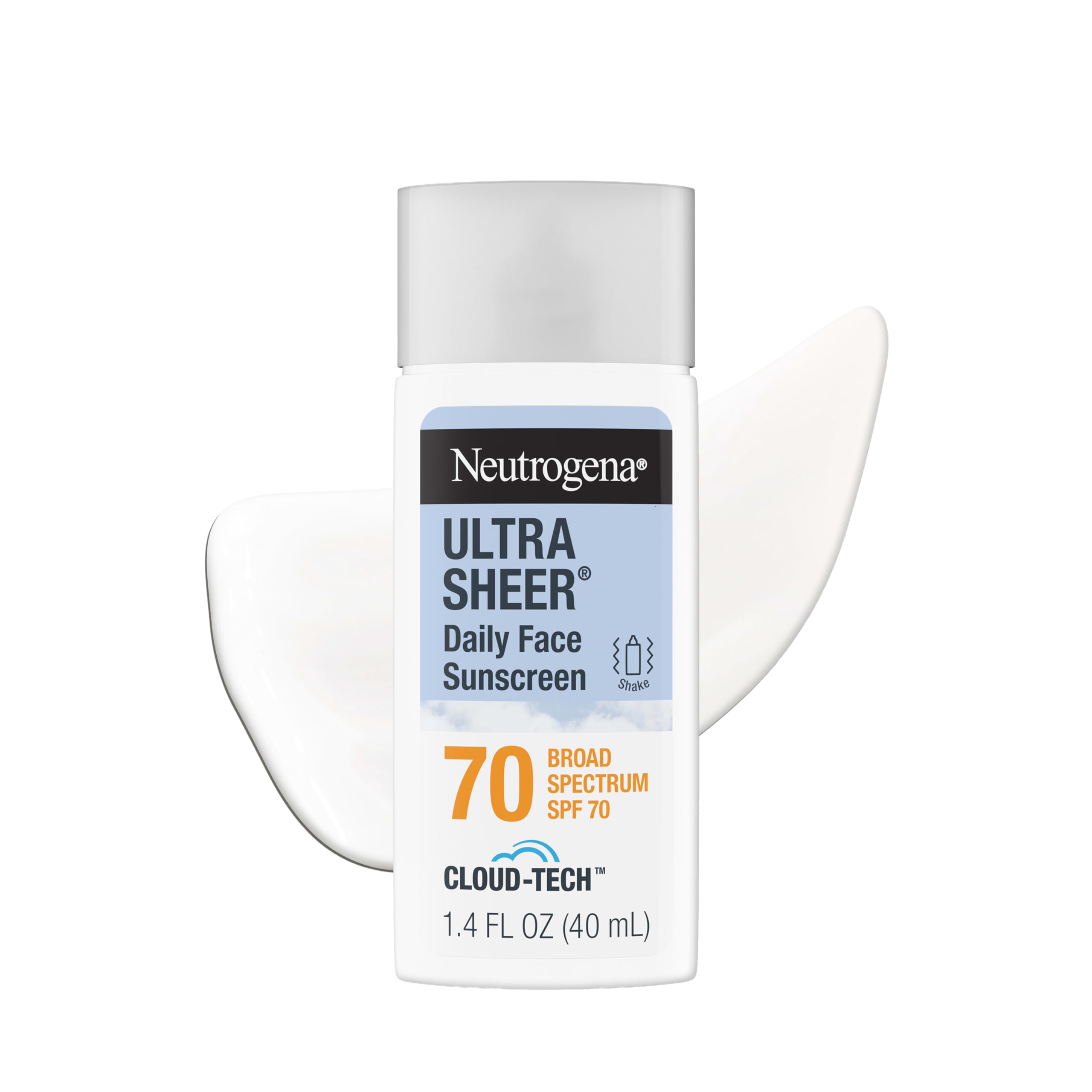 Neutrogena Ultra Sheer Daily Face Sunscreen SPF 70 with BEMT, 1.4 Fl. Oz | Lightweight Next-Gen Face Sunscreen with Cloud-Tec