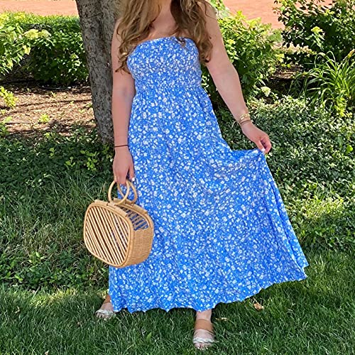 ZESICA Women's 2023 Summer Bohemian Floral Printed Strapless Beach Party Long Maxi Dress - Image 6