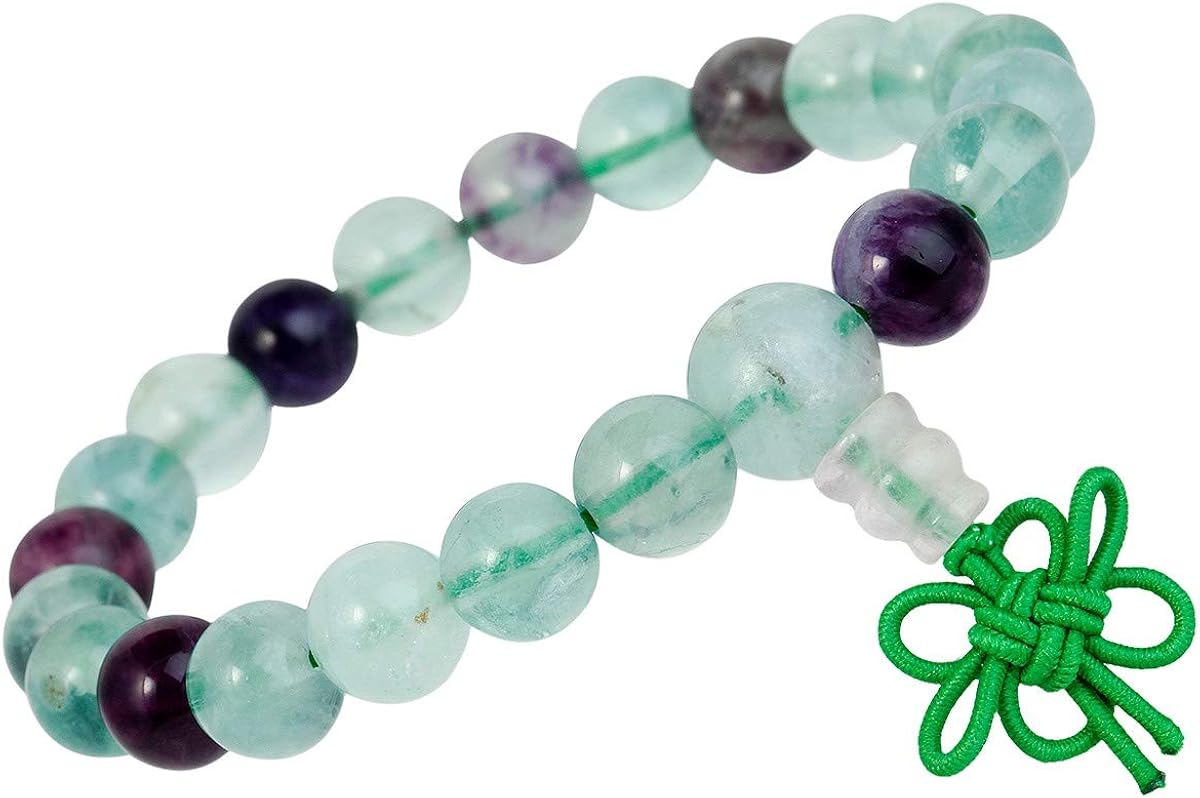 mookaitedecor Rainbow Fluorite Crystal Bead Bracelet Semi Precious Stone Gemstone Stretch Bracelet for Women Men Healing Crystal Reiki Chakra Stone Bracelet with Chinese Knot Crystal Jewellery Gift