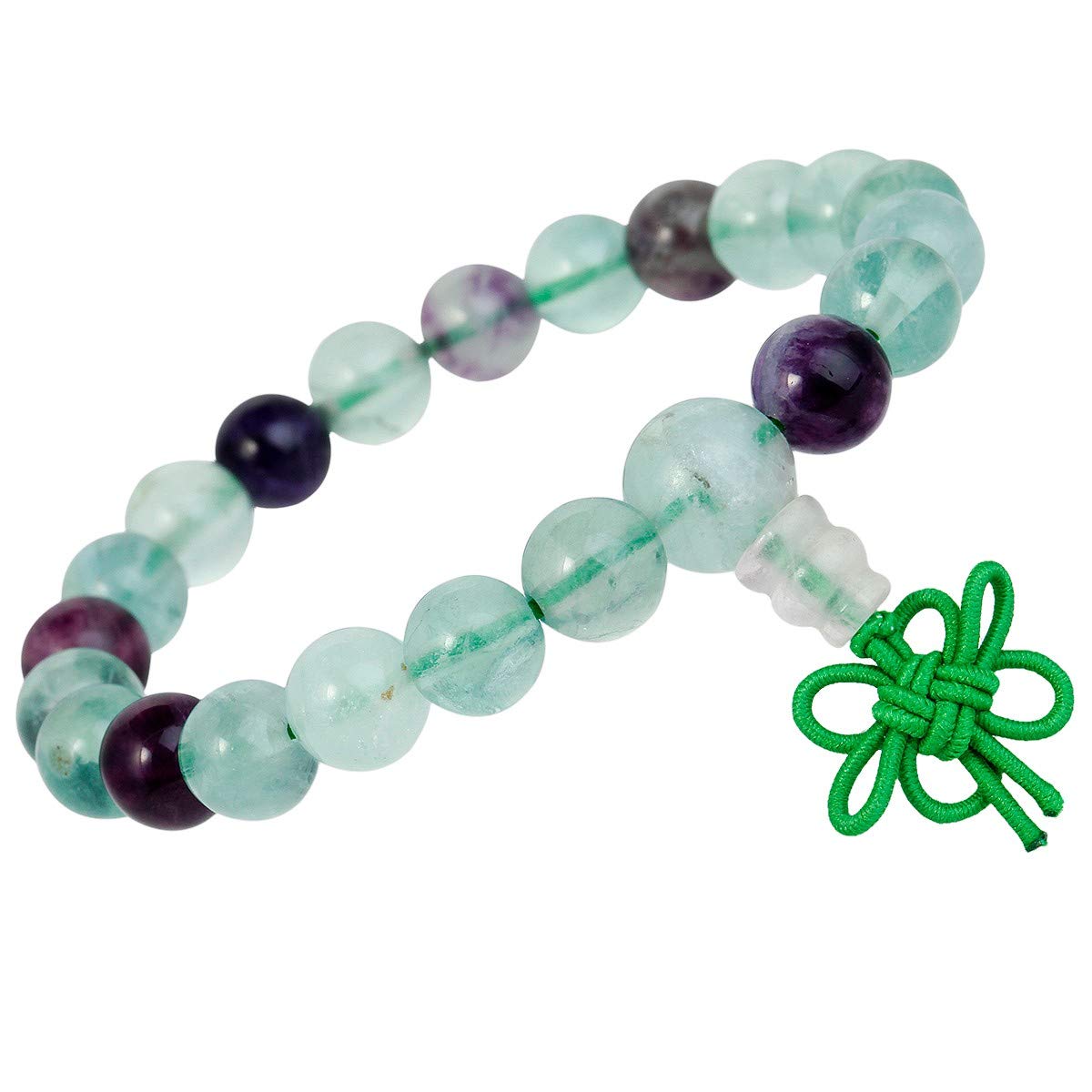 mookaitedecor Rainbow Fluorite Crystal Bead Bracelet Semi Precious Stone Gemstone Stretch Bracelet for Women Men, Healing Crystal Reiki Chakra Stone Bracelet with Chinese Knot Crystal Jewellery Gift