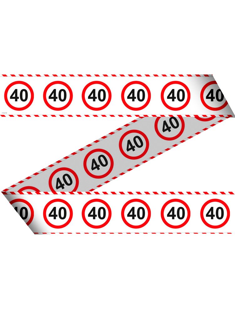 Folat 28440 Party Barrier Tape Traffic Sign 15 m Number 40, red/White, Costumes