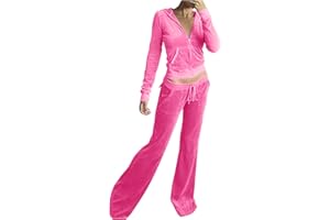 Olivcker Women Velour Sweat Suits 2 Piece Outfits Tracksuits Long Sleeve Zip Up Hooded Jacket Wide Leg Pants Casual Y2k Suit