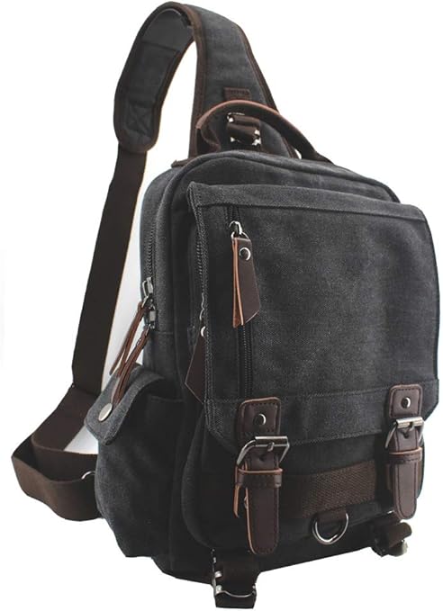 Jiao Miao Canvas Shoulder Backpack Travel Rucksack Sling Bag Cross Body Messenger  Bag,180308-Black: Amazon.ca: Luggage & Bags