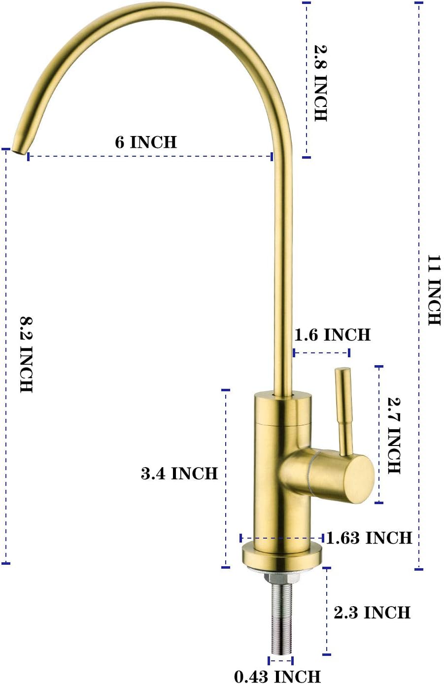 Anpean Drinking Water Faucet, Lead-Free, SUS304 Stainless Steel Kitchen Water Filter Faucet for Reverse Osmosis and Water Filtration Systems, Brushed Gold - - 