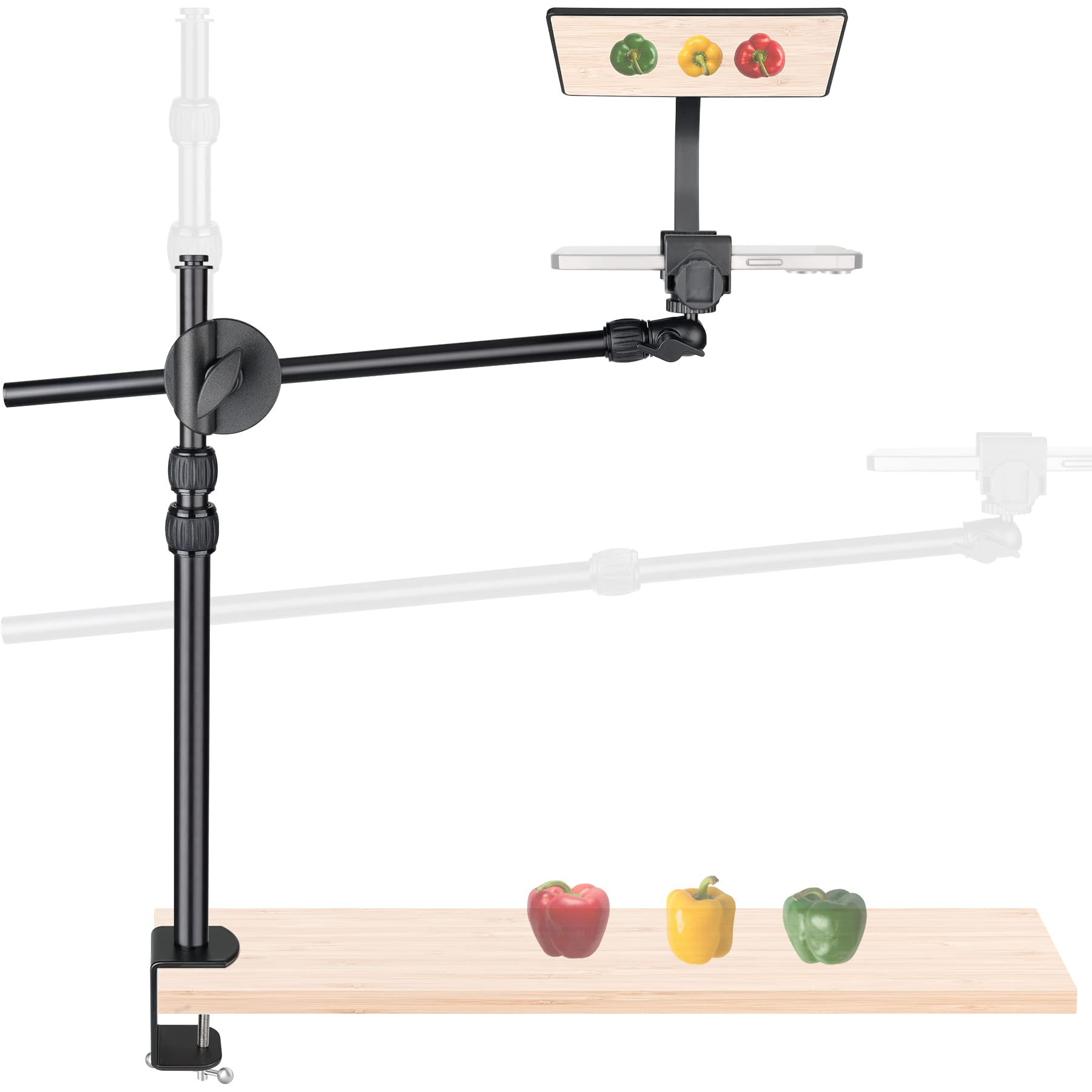 fantaseal Novelty Adjustable Phone Microphone Overhead Desk Clamp Mount Mic Arm Table Stand Tripod Holder w/RC+ Vlogging Video Meeting Zoom Conference Streaming for iPhone, Black, (VH-1UK)