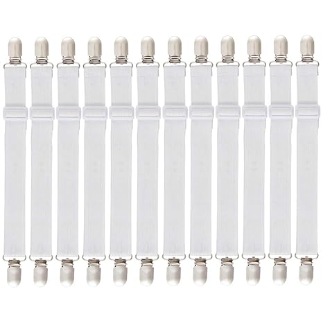 ANPHSIN 12 Stück Verstellbare Betttuchspanner, Elastische Bettlakenspanner, Spannbettlakenhalter, Lakenspanner mit Metallclip