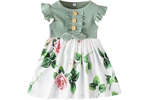 Sinipart Toddler Infant Baby Girls Summer Dress Clothes Ruffle Sleeveless Flower Print One-Piece Princess Skirt Outfits Set