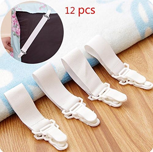 BeautyMood 12Pcs Adjustable Bed Sheet Gripper clip holder-bed Sheet Fasteners Suspenders-Bed Sheet Holder(white)