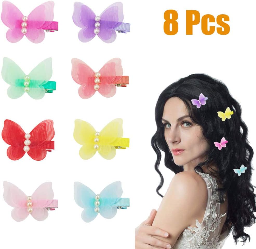 Meetlight 8Packs Women Girl Hair Clips Hairpins Chiffon Non-slip Butterfly Clips Barrettes for Kids Children Toddlers Hair Accessories