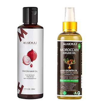 Makhai Naturals Onion Oil and Moroccan Argan Oil Combo for Men & Women (200ml) - No Mineral Oil & No Parabens