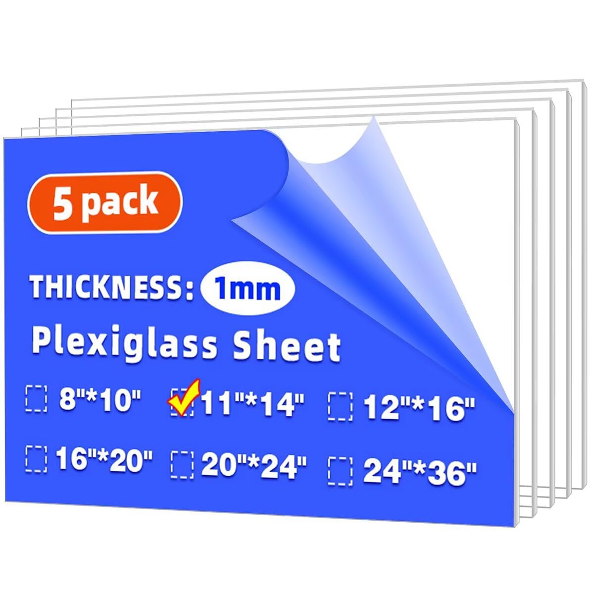 Photo 1 of (5 Pack) 11" x 14" Plexiglass Sheets 1mm Thick, Clear Acrylic Sheets Panel Cut to Size Plexiglass Acrylic Board, Cut with Engraver, Power Saw or Hand Tools, No Laser Cut.
