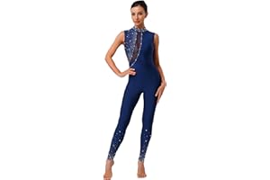 Yhong Gymnastics Leotards for Women Mock Neck Sleeveless Sparkly Figure Skating Jumpsuit Romper