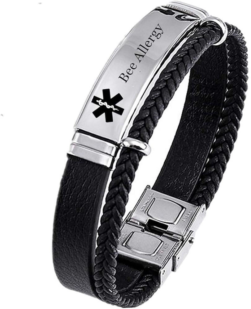 Free Customized Engraved Stainless Steel Leather Medical Allergy