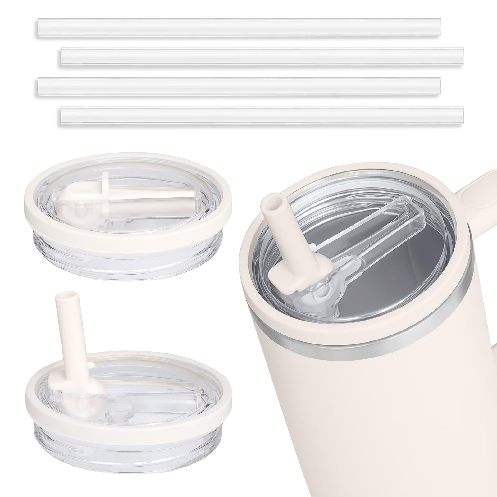 Photo 1 of 2 Pack 40 oz Tumbler Flip Straw Leak Proof Lid Replacement Fit for Stanley Quencher,40 oz Tumbler Lid Replacement for Stanley Cup,No Spill Proof Straw Cover for Stanley Cup Accessories (Cream White)