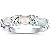 EJALEN S925-Sterling-Silver Opal Eternity Rings for Women - Stackable Band Rings Elegant Unique Design Ring Fashion Accessory Jewelry Gifts for Everyday Wear and Special Occasions