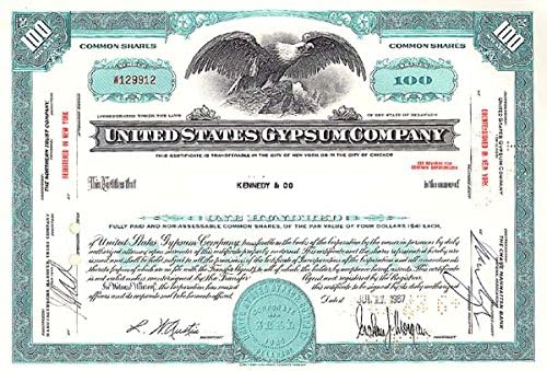 United States Gypsum Co. - 1960's dated Construction Materials Stock Certificate