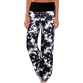 Gracyoga Women's Comfy Pajama Pants Wide Leg Lounge Palazzo Yoga Pants Stretch Casual Floral Print Fold Waist Pants