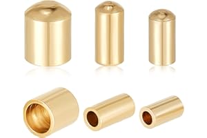 Beebeecraft 90Pcs 3 Size Leather Cord Ends 24K Gold Plated Brass Column End Caps 1.2/2/3mm Cord Terminators End Caps for DIY Jewelry Making Findings