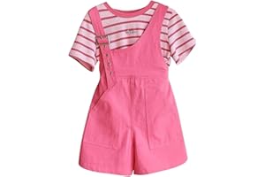 Girls Suspenders Overalls Shorts Striped Top Set Summer Casual Loose Fit Adjustable Romper Shortalls 2 Pieces Outfits