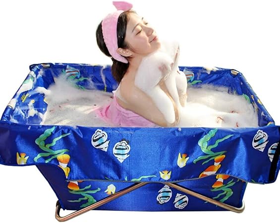 Lwieui Bañera portátil Plegable Baño Barril for Adultos y niños portátil y fácil de almacenar Piscina del bebé bañeras (Color : Azul, Size : 108x55x52cm)