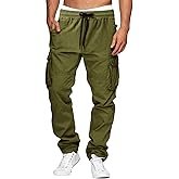 THWEI Cargo Pants for Men Casual Cotton Drawstring Lightweight Relaxed Fit Work Pants Multi Pockets