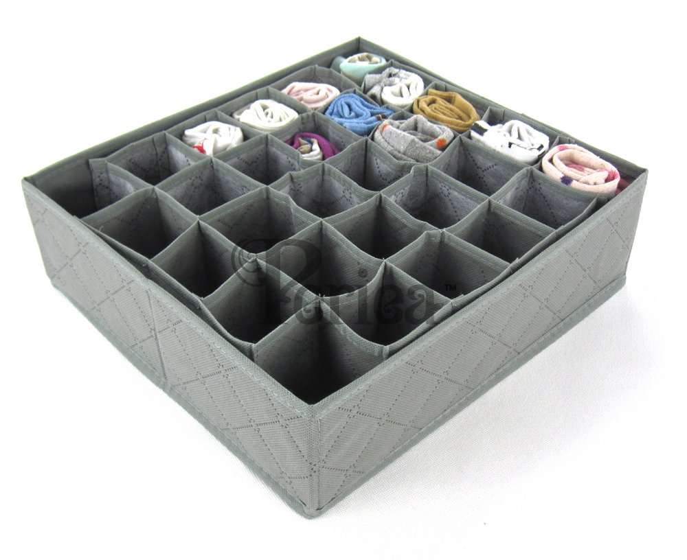 Periea Drawer Organiser 32x32x10cm Bedroom Underwear 30 Cell 'Fosy' (Grey)