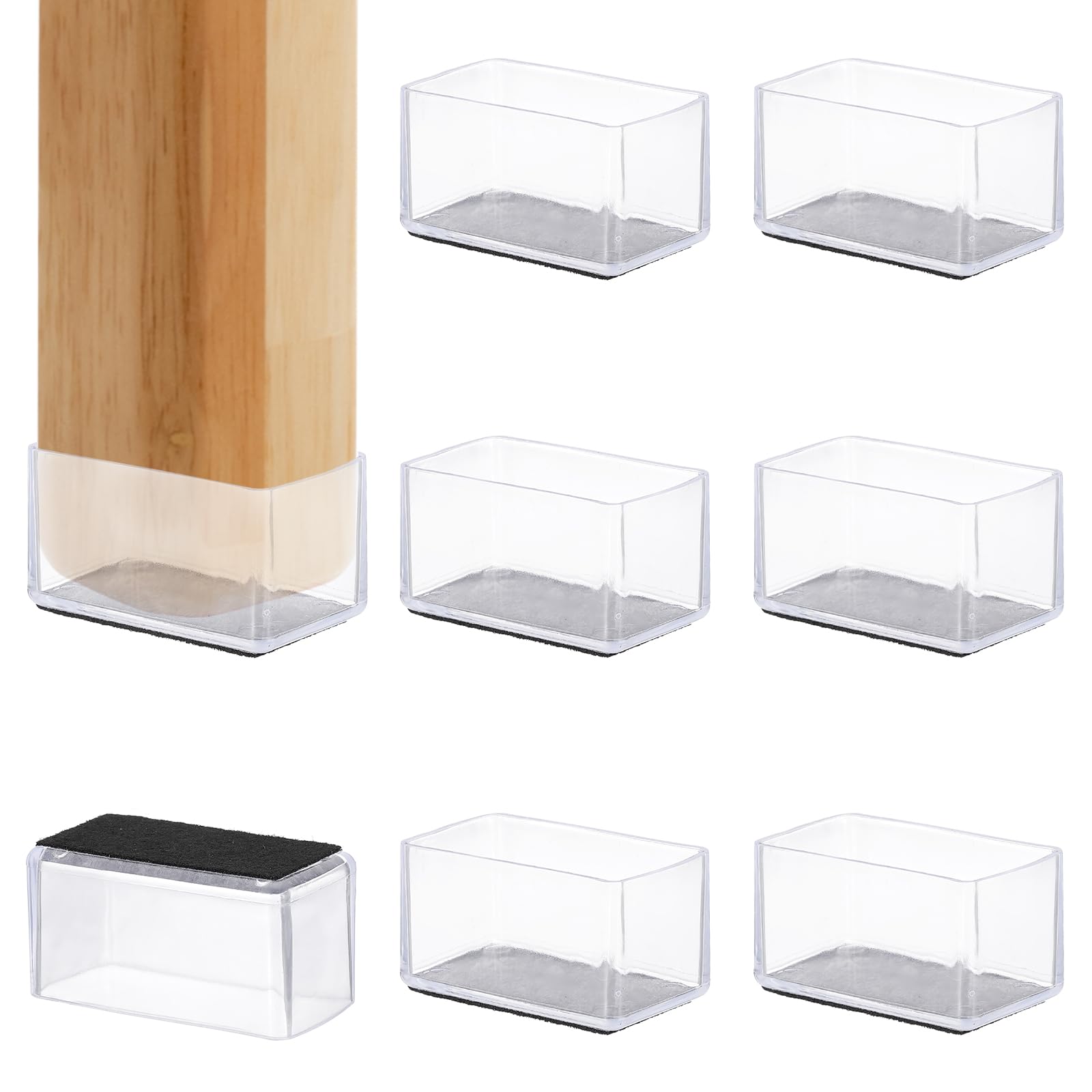 PATIKIL Chair Leg Floor Protector for Hardwood Floors, 8 Pcs Rectangle PVC Felt Fit 2.44" x 1.57" Furniture Leg Cap Furniture Feet Cover Furniture Feet Carpet Small Slider, Transparent