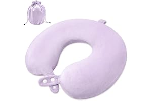urnexttour Travel Neck Pillow Airplane, Soft Memory Foam Support Head Neck Chin, with Removale Cover and Adjustable Snap Button, Comfortable Sleeping in Plane Car Train Traveling Office Home, Purple