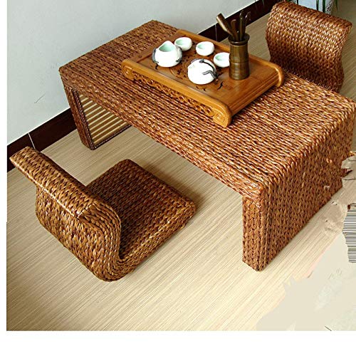 HUAWELL Japanese Style Handcrafted Eco-Friendly Breathable Padded Knitted Tea Table + 2 Seat Floor Cushions Set,Hand Woven Tatami Coffee Table and Floor Cushion (Chair) - Thumbnail 5