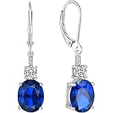 Inpasne Oval Dangle Drop Earrings for Women 925 Sterling Silver Leverback Earrings Birthstone Jewelry Gifts for Her