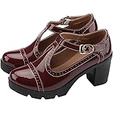 DADAWEN Women's Classic T-Strap Platform Mid-Heel Square Toe Oxfords Dress Shoes