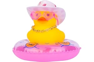 MuMyer Yellow Duck Car Ornaments Rubber Duck Car Dashboard Decorations with Love Glasses Mini Swim Ring Sun Hat Necklace for Car Dashboard Decoration