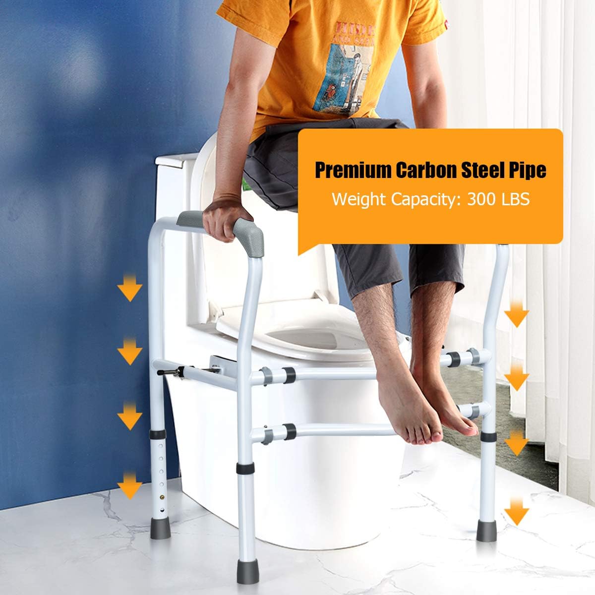 Giantex Toilet Safety Rail Free Standing Toilet Rail W/ 360°Rotatable Clip,Adjustable Height & Width Toilet Armrest 300 LBS Weight Capacity for Disable Elderly Bathroom Toilet Safety Rail: Health & Personal Care
