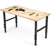 OLBRUS 48" Adjustable Workbench with Rubber Pad, 2000LBS Load Capacity | Heavy Duty Hardwood Workbench Suitable for Workshop, Office, Garage, Home (No Power Outlets 48"x24")