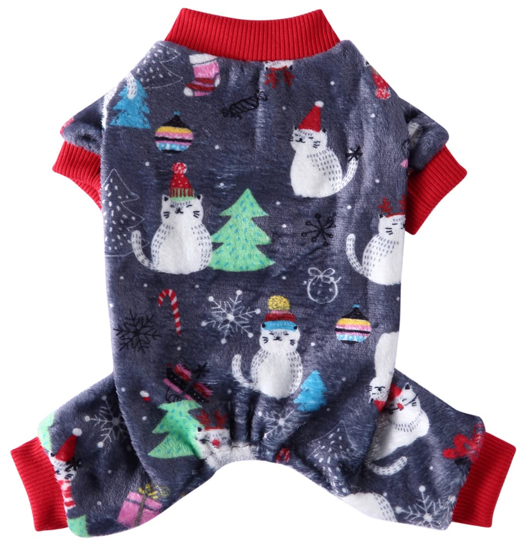 XIAOYU Christmas Dog Pajamas Soft Warm Pet Clothes Cat Apparel Winter Holiday Costumes for Small Dog Cat, Christmas Cat, M
