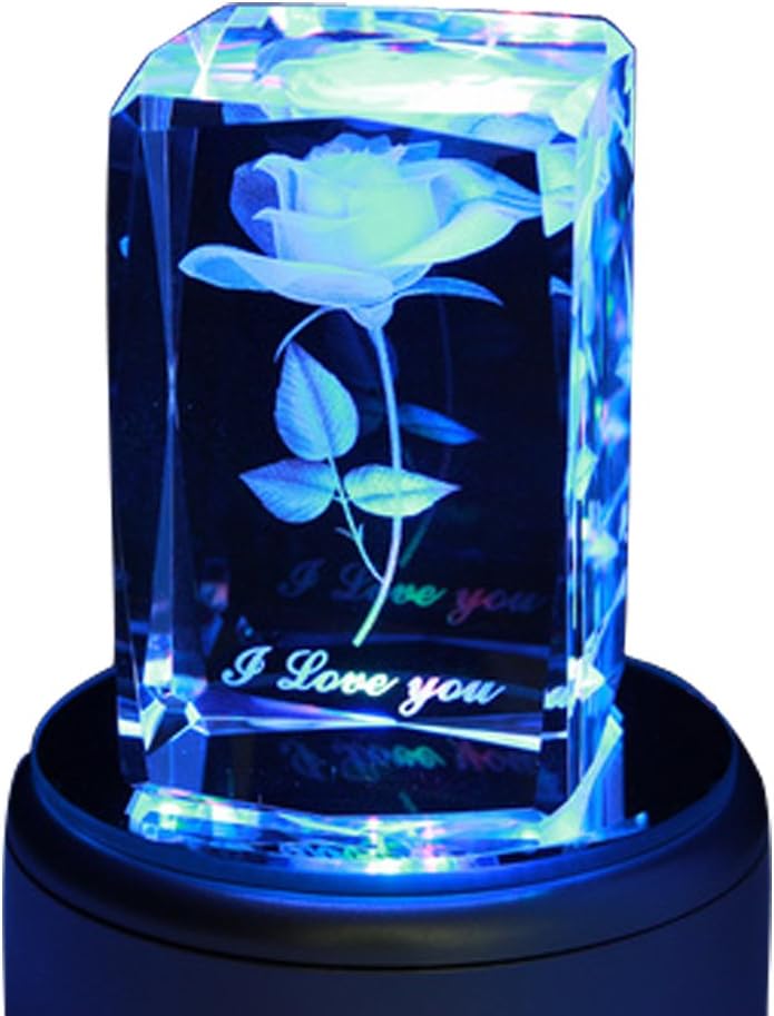 LIWUYOU Crystal 3D Roses Flower Home Decoration Roating Music Box with Remote Control, Rose, Bluetooth Base