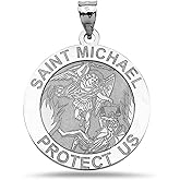PicturesOnGold.com Saint Michael Religious Medal - 2/3 Inch Size of Dime, Sterling Silver