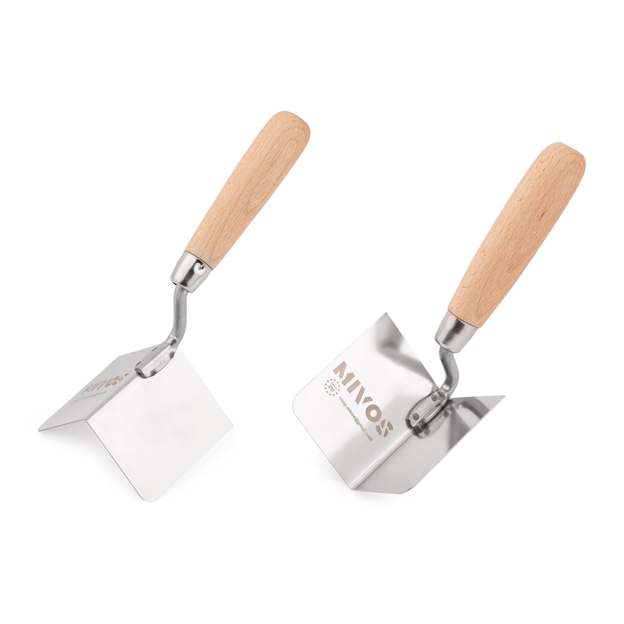 Mivos Corner Trowel Set - Inner and Outer Rustproof Stainless Steel Trowels 80 x 60 mm - Edge Spatula With Wooden Handle for Indoor and Outdoor Use - Made in EU