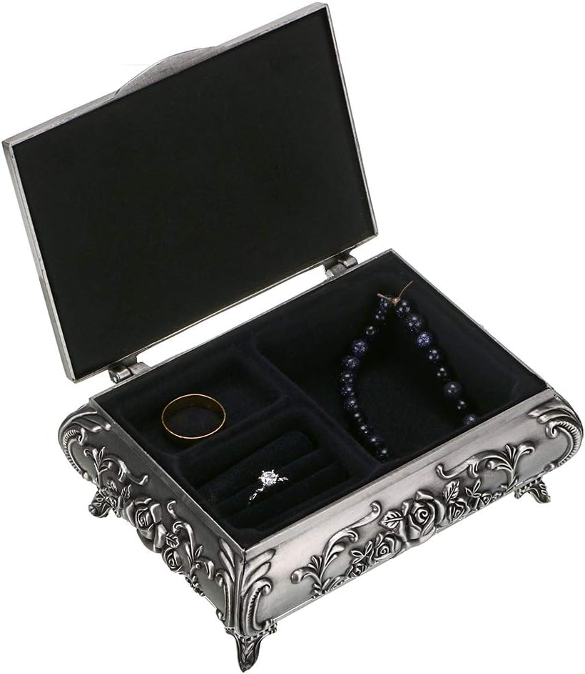Hipiwe Vintage Metal Jewelry Box Small Trinket Jewelry Storage Box for Rings Earrings Necklace Treasure Chest Organizer Antique Jewelry Keepsake Gift Box Case for Girl Women (Medium): Home & Kitchen