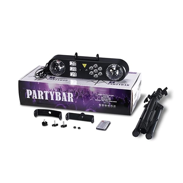 TELBUM DJ LIGHTS WITH STAND, 5 IN 1 PARTY BAR LIGHT SET WITH ROTATING BALL, STROBE, UV, COLORFUL LED PAR LIGHT AND PATTERN, SOUND ACTIVATED DJ LIGHTING SYSTEM FOR DISCO STAGE GIG BAND WEDDING
