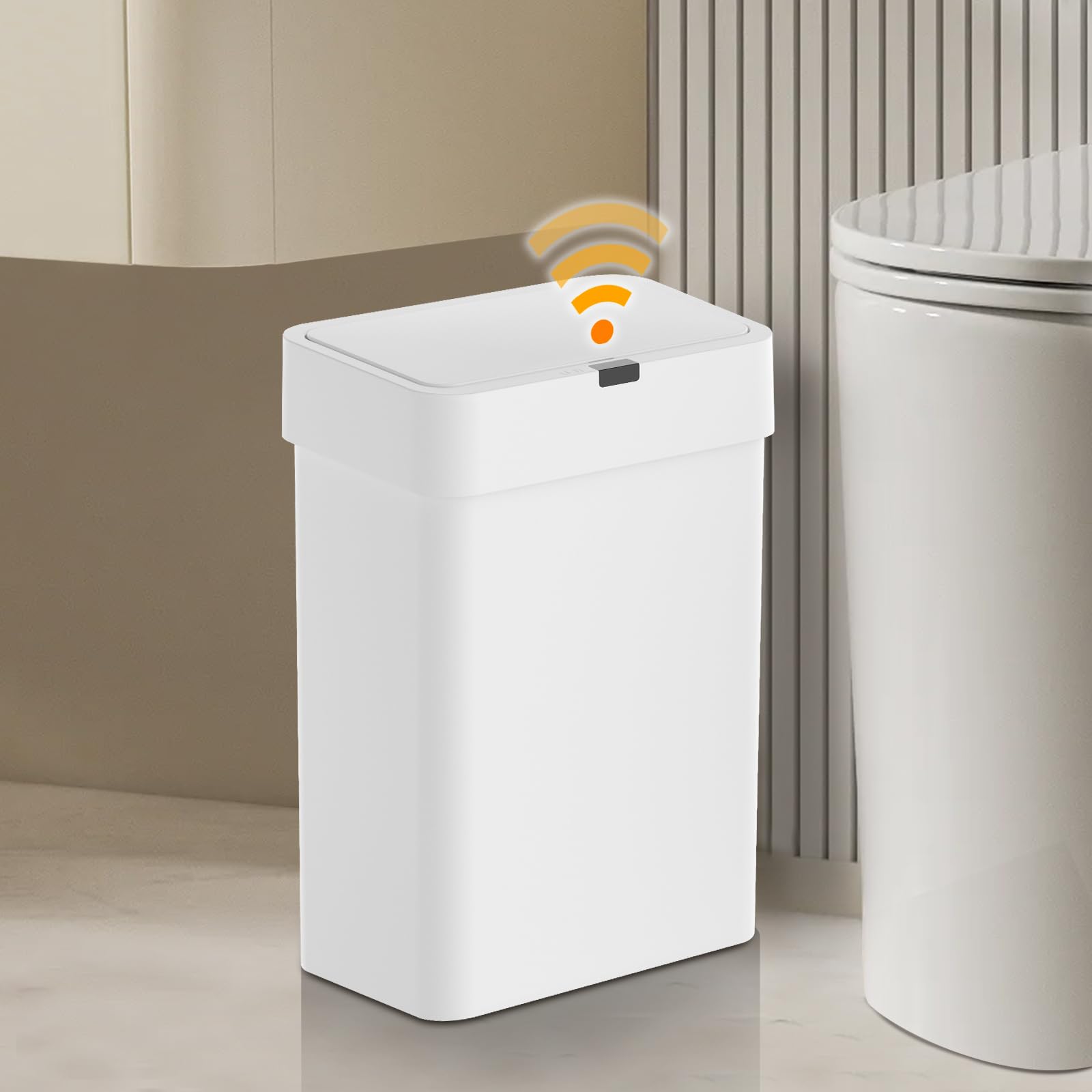 Photo 1 of SYNCVIBE Slim Bathroom Trash Can with Lid 2.5 Gallon Motion Sensor Trash Bin, 9.5 Liter Automatic Garbage Can, Waterproof Plastic Waste Basket, Smart Trash Can for Office, Bedroom, Kitchen