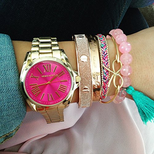 WRISTOLOGY Rachel Womens Super Chunky Gold Pink Face Boyfriend Metal