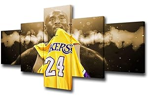 TUMOVO 5 Panel Wall Art American Basketball Poster on Canvas Framed Art Sport Paintings Home Decor Kobe Bryant Modern Artwork Picture Giclee Print for Modern Classroom Home Decoration - 50''Wx24''H