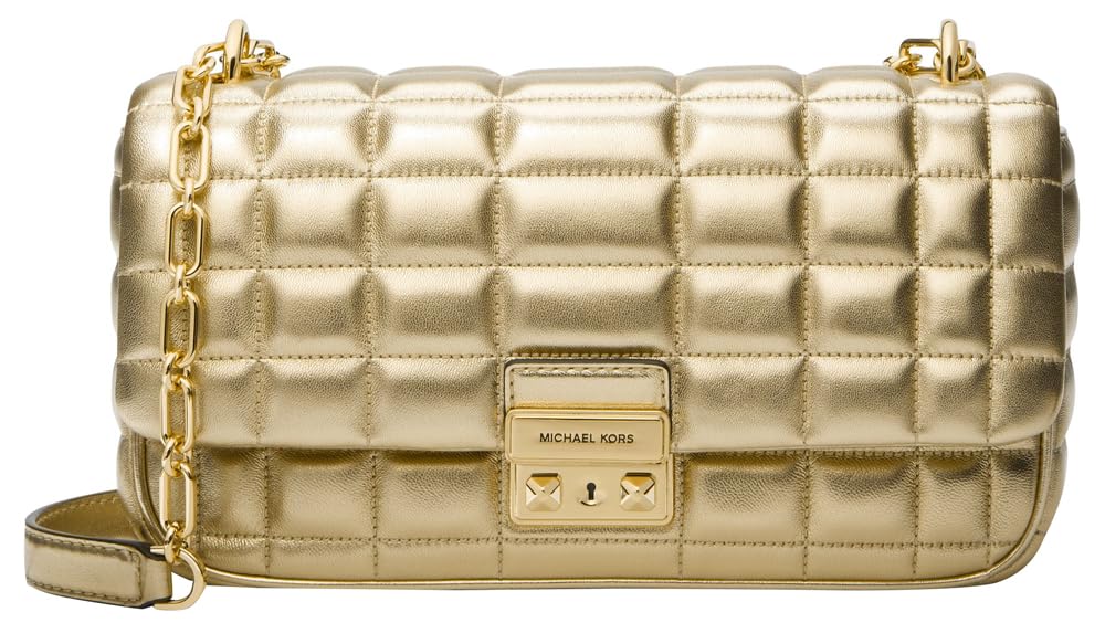 Photo 1 of Michael Kors Tribeca Large Convertible Chain Shoulder Bag, Gold-Tone Hardware/Pale Gold