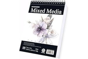 Bachmore Sketchpad 100 Sheet, Watercolor, Acrylic Art Pad for Sketching, Ink Sketch Book, Coloring Notebook - 98 Ib/160 g/m2 in Multi-Media Spiral Notebook, Drawing Paper, Drawing Pad (9'' X 12'')