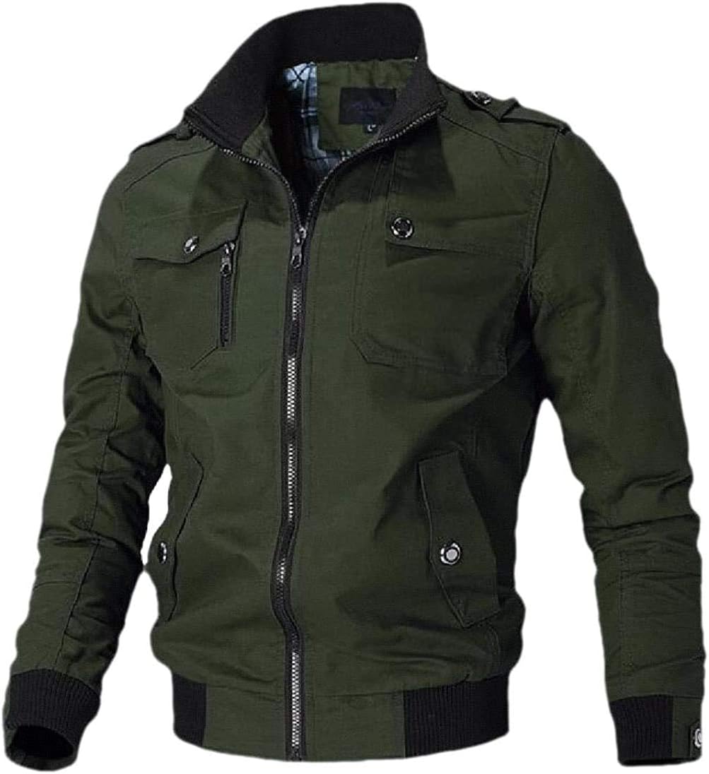 YoungerMan Mens Casual Lightweight Military Jacket Long Sleeve Outwear